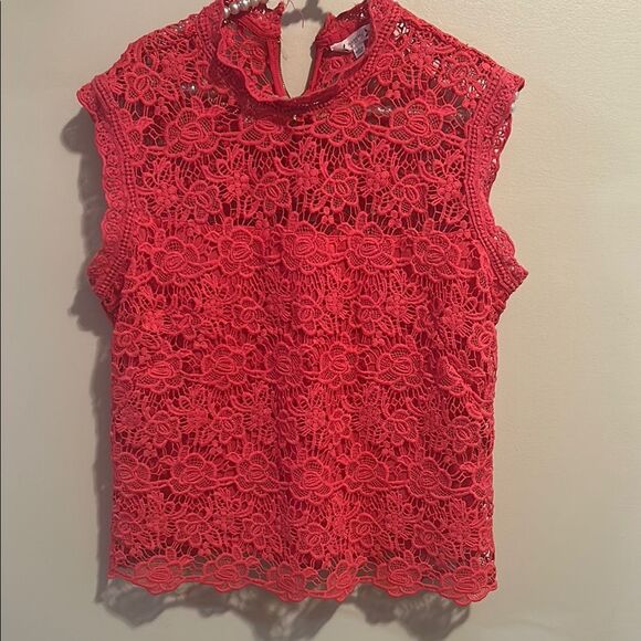 Nanette Lepore Raspberry Pink Lace Top. Size Large - Picture 1 of 6